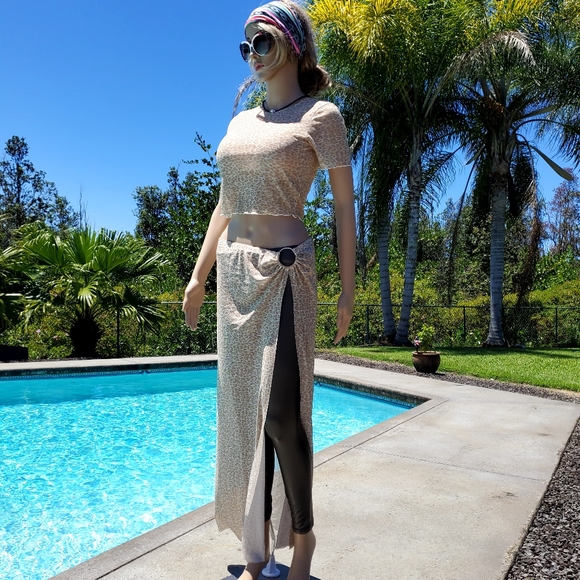 Nwt Printed Mesh Cover-Up Set KENDALL + KYLIE, sz Lg, nude leopard print - Picture 13 of 17